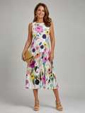 Carmina | Watercolor Wrap Waist Floral Sleeveless Midi Dress