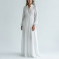 Veronica | Maxi Minimalist in Cotton and Linen with Patchwork, High Collar and Long Sleeves