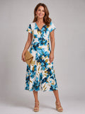 Elara | Floral Wrap Waist Midi Dress