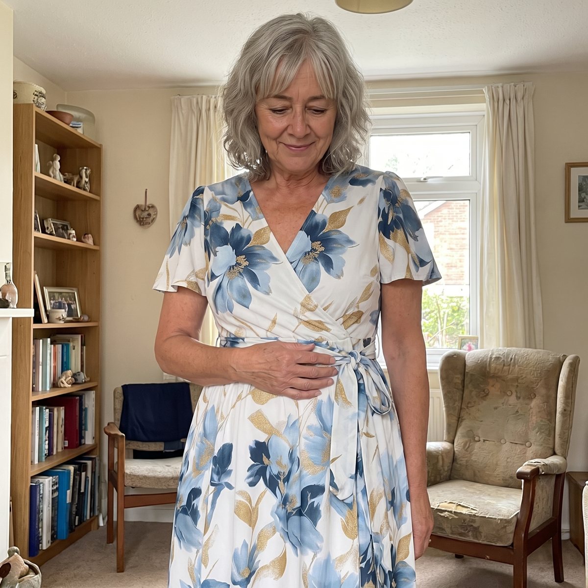 The Elara floral wrap-waist midi dress