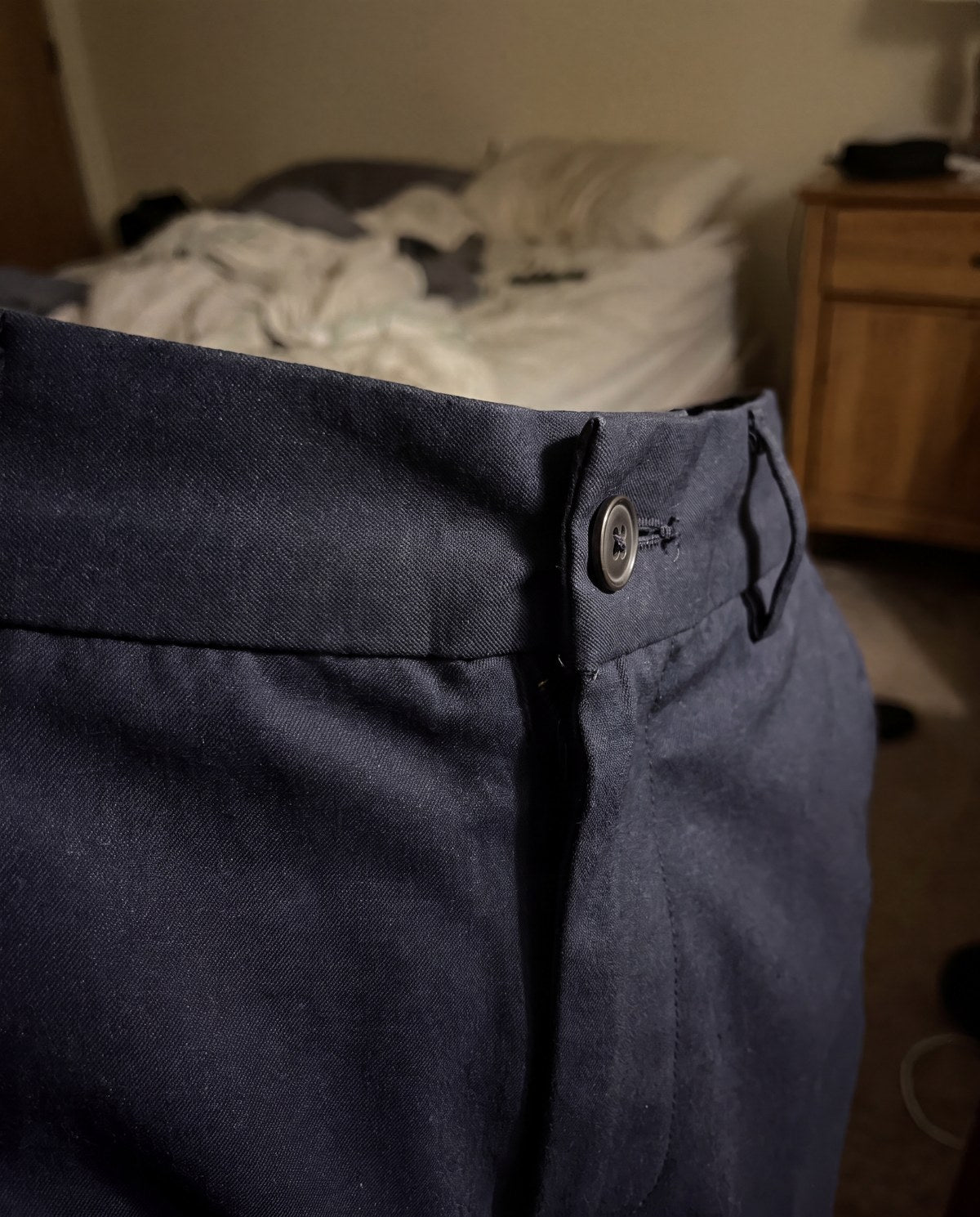 An old stiff trouser waistband that digs in and pinches