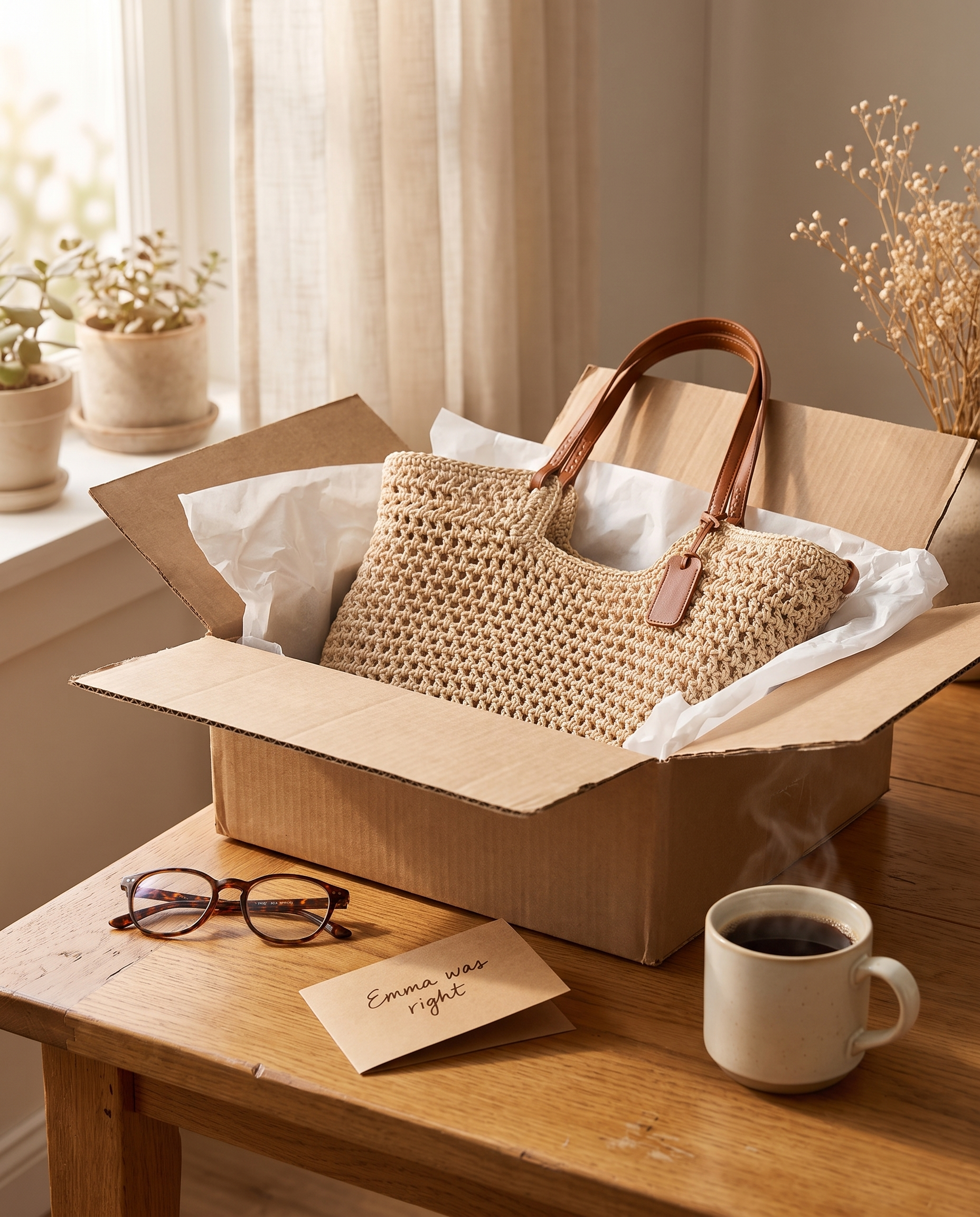 The Clare tote unwrapped in its box