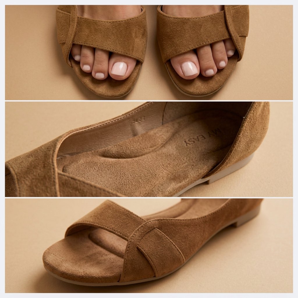 Close-up of the Grace's cross-strap, cushioned footbed and flexible sole